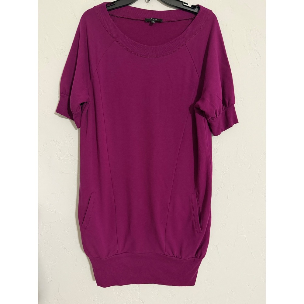 Express Women Magenta Purple Short Sleeve Sweatshirt Shift Dress Pockets Large